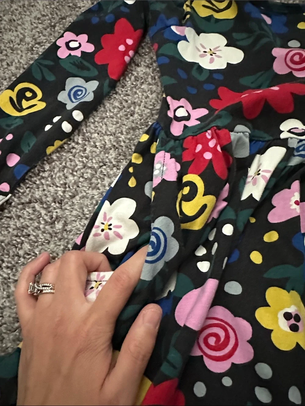 Hanna Andersson Black Floral Long-Sleeve Dress with Multicolor Blooms